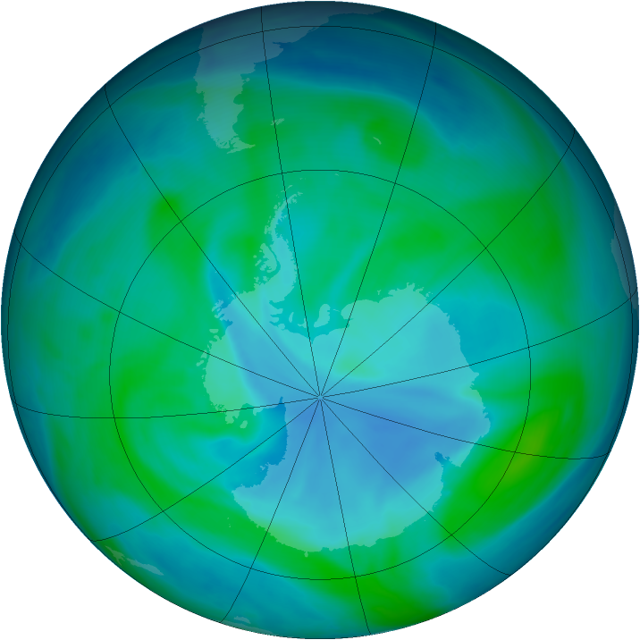 Antarctic ozone map for 02 January 2007